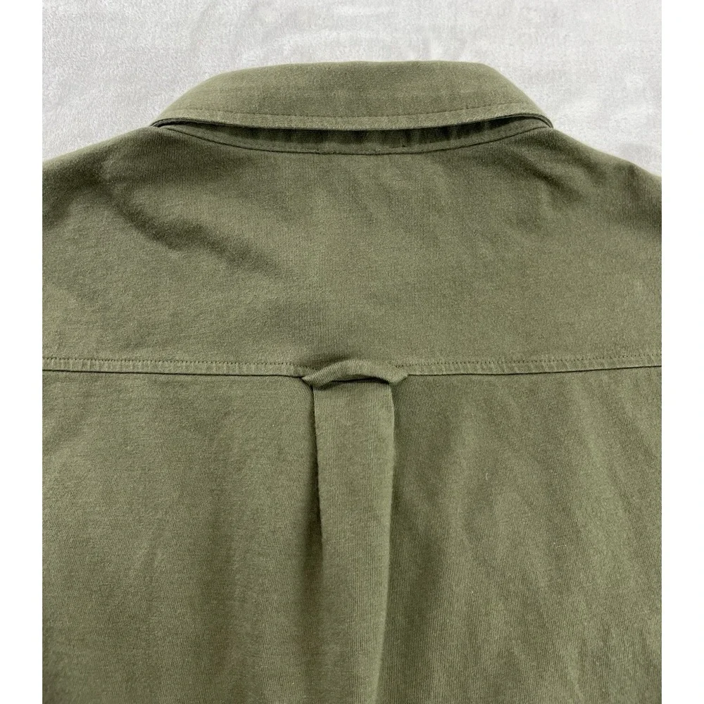 True Religion Triple Needle Knit Shirt Men XL Olive Two Chest Pocket Button Up